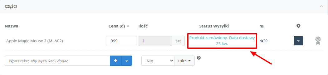 Wyświetlanie daty przyjęcia towarów w zamówieniach