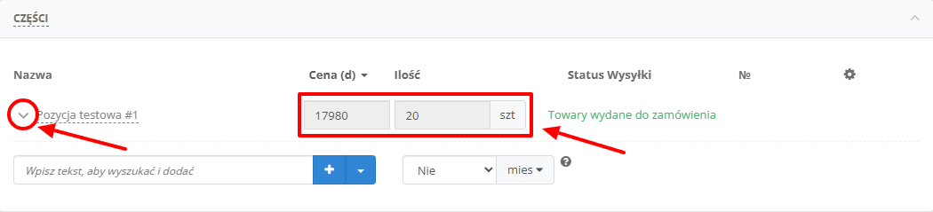 Grupowe wyświetlanie towarów w zamówieniach