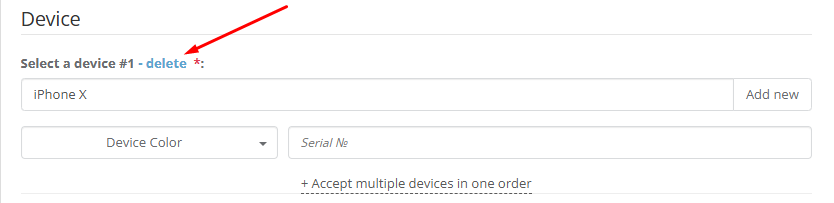 Removal of Device in the Repair Order Form