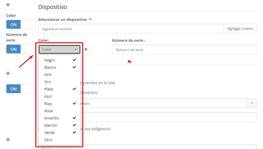 Configuración de etiquetas de colores para dispositivos