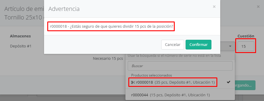 Salida de productos de un lote